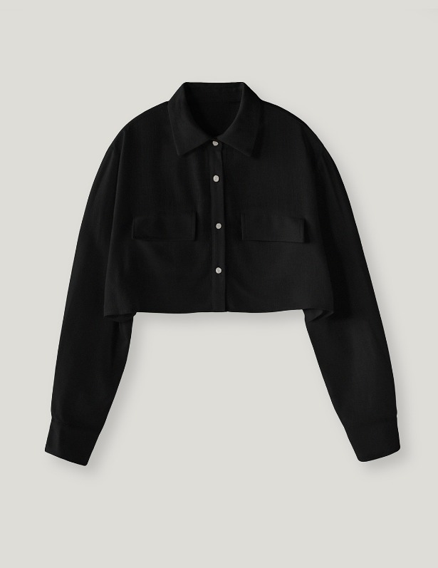[Woman]Balance Linen Crop Shirt Jackt_Black
