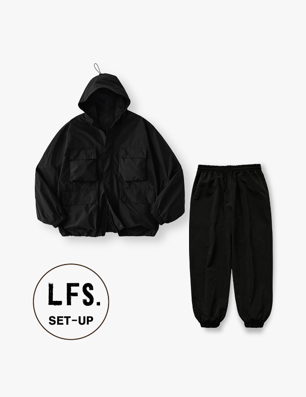 [SET UP]Windshell Multi Hood Jacket&amp;Jogger Pants Set Up_Black