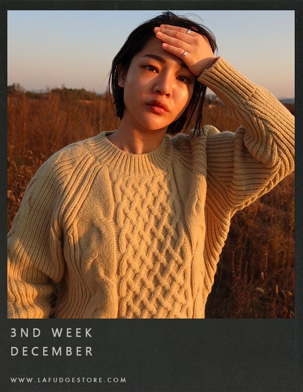 Cable crew neck wool knit_Yellow Green라정솔