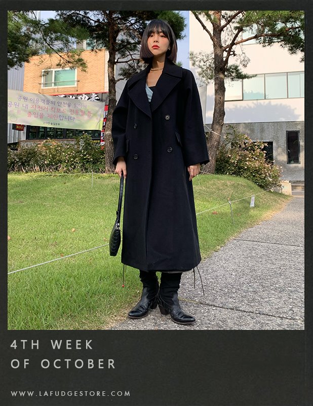 Wool Rich Trench Double Coat_Black오하영