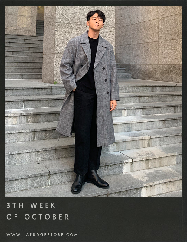 Wool Rich Trench Double Coat_Gray Check이동훈