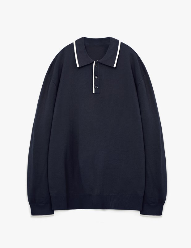 Fine Line Colorway Collar Knit_Navy