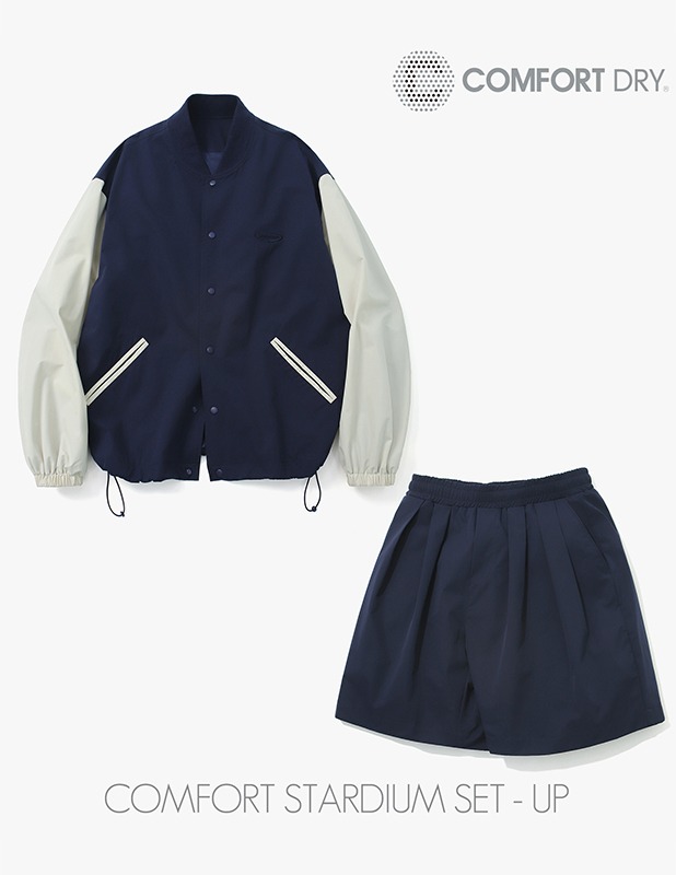 [SET]Ordinary Comfort Stadium Jacket Wide Two Tuck 1/2 Pants Set Up_MidNight Blue