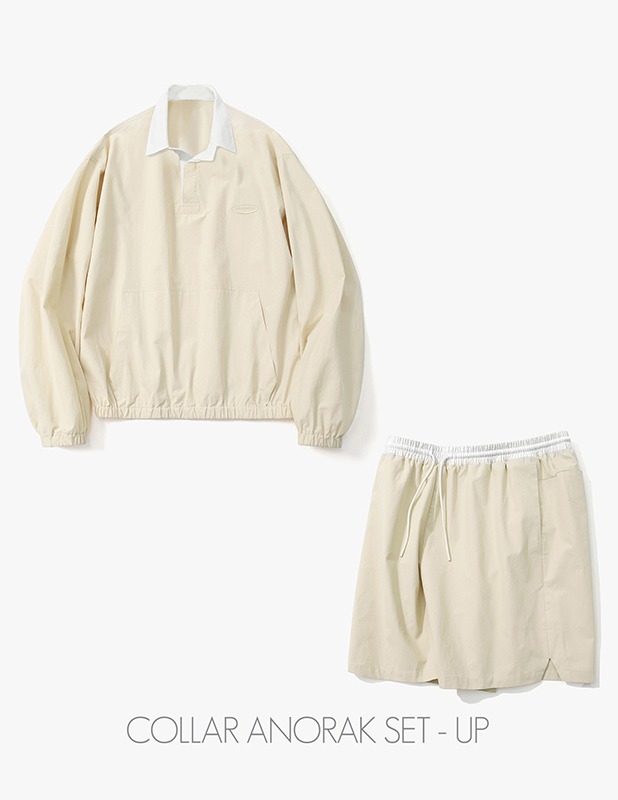 [SET]Sanding Oxford Collar Anorak Shirt Essential Colorway 1/2 Pants Set Up_Linen Beige