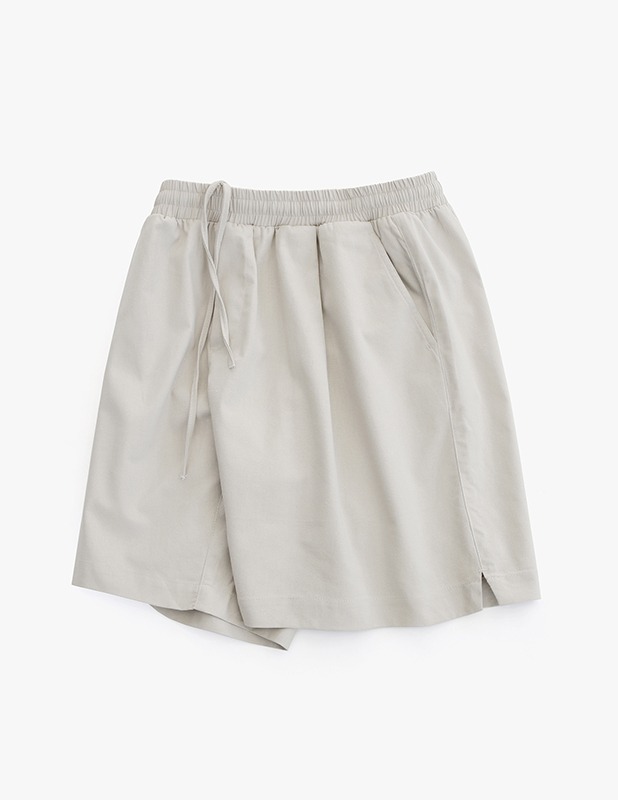 Wide One Tuck Linen Half Pants_Neutral Gray