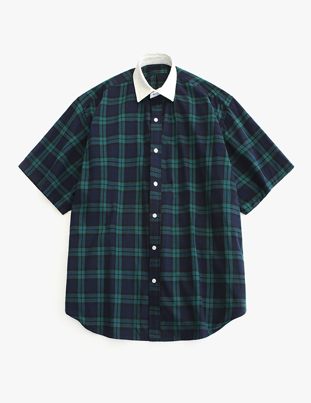 [여름원단]City Boy Big Over Collar 1/2 Shirt_Multi Green Check