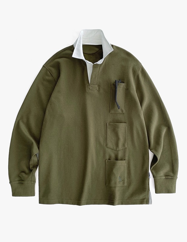 Heavy Cotton Multi pocket Rugby T-Shirt_Olive Khaki