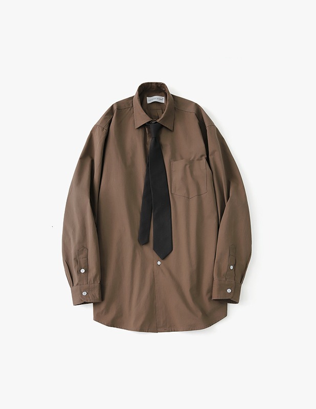 [Tie SET]Classic Cotton French Shirt_Dark Brown