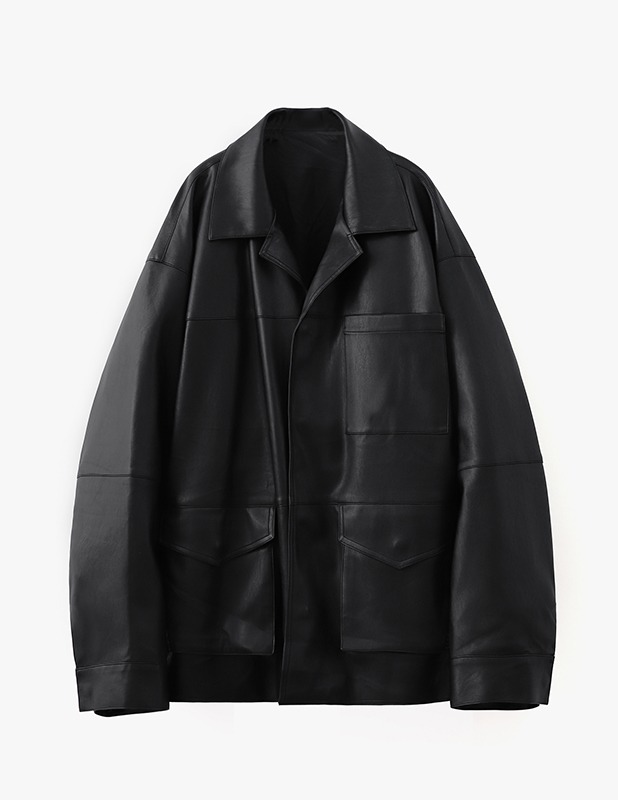 Buffing Leather Utility Big Over Jacket_Black