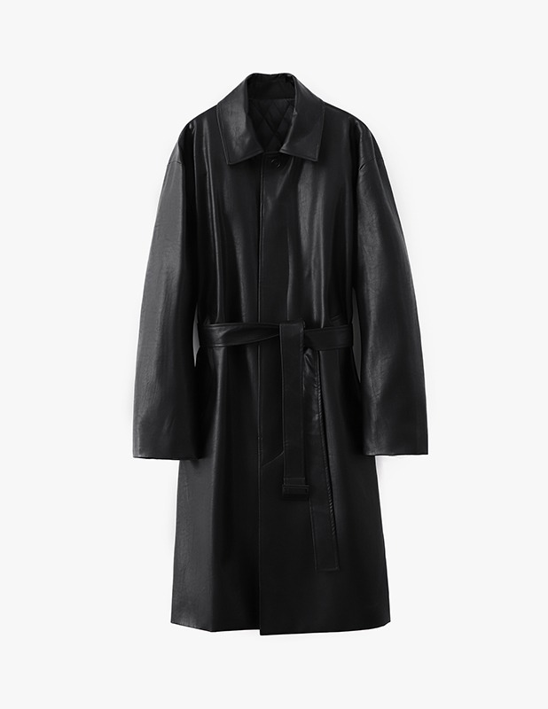 Buffing Leather Overfit Mac Coat_Black