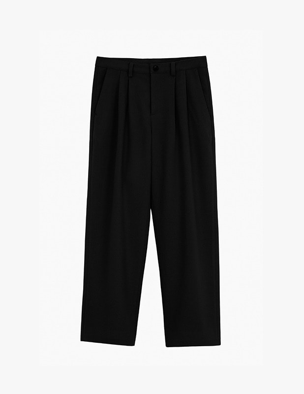 Woolrich Tapered Wide Two Tuck Wool Pants_Black