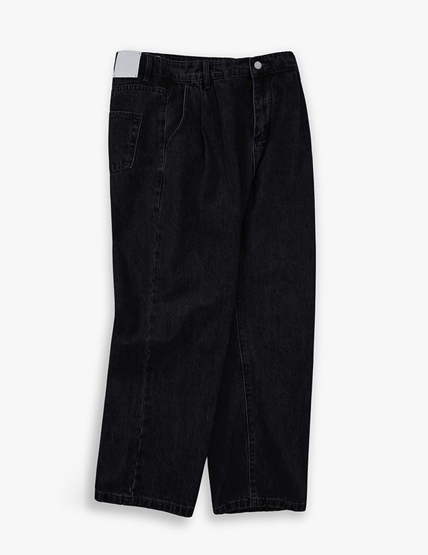 Tapered wide two tuck washed denim_Black
