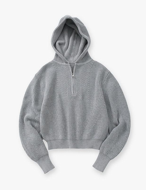 [Woman]Over Fit Hood Wool Knit_Gray