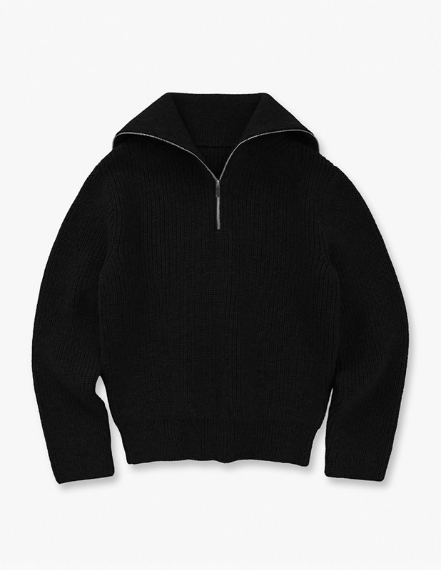 Pullover wool collar knit_Black