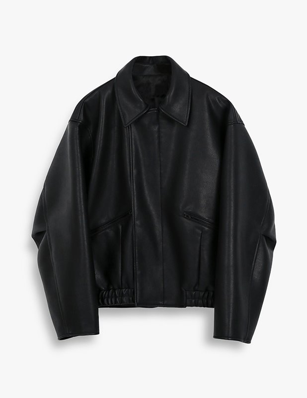 Buffing leather overfit two-way jumper_Black