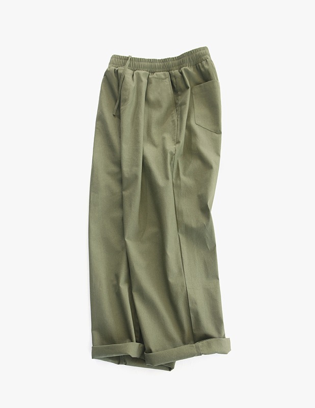 Tapered Wide One Tuck Linen Pants_Olive Khaki
