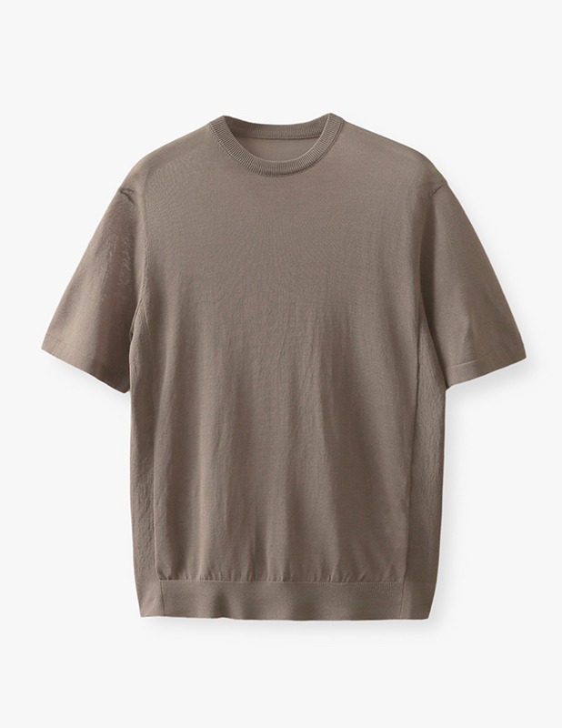 Linen Wide Crewneck Knit T-shirt_Brownie