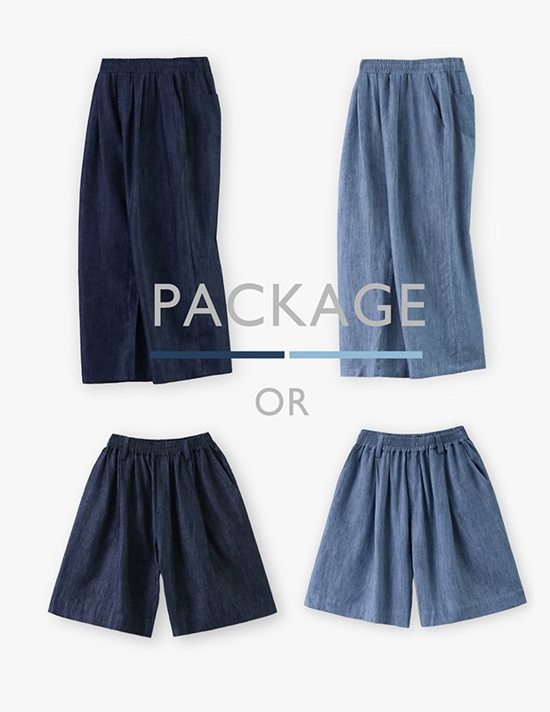 [Package]Linen Denim Tapered Wide One Tuck Pants &amp; Bermuda Pants