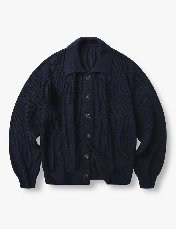 Wool knit cardigan jacket_Midnight blue