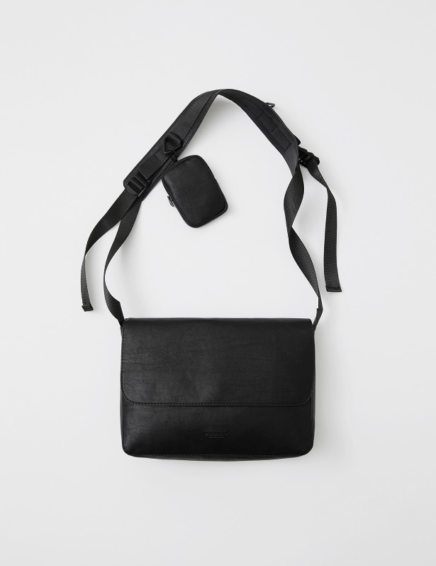 Buffing Leather Utility Flap Mini Cross Bag_Black