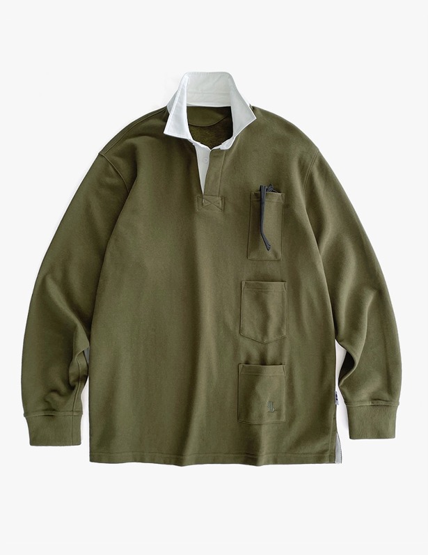 Heavy Cotton Multi pocket Rugby T-Shirt_Olive Khaki
