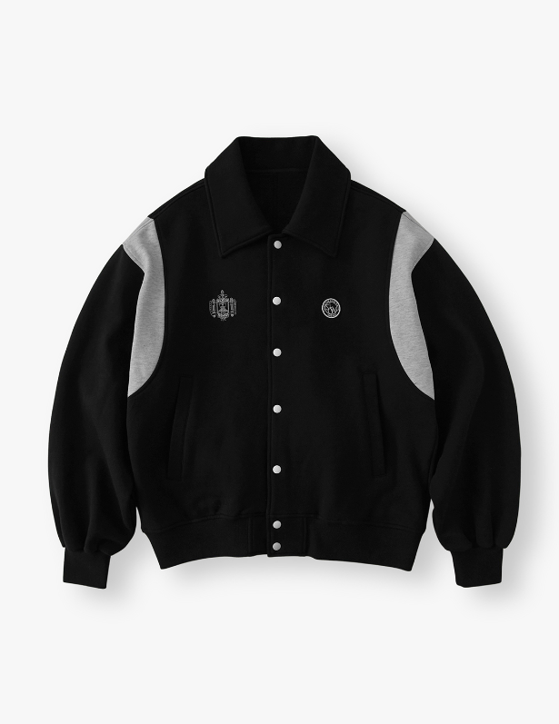 (기모ver.)Symbol Logo Overfit Sweat Varsity Jacket_Black