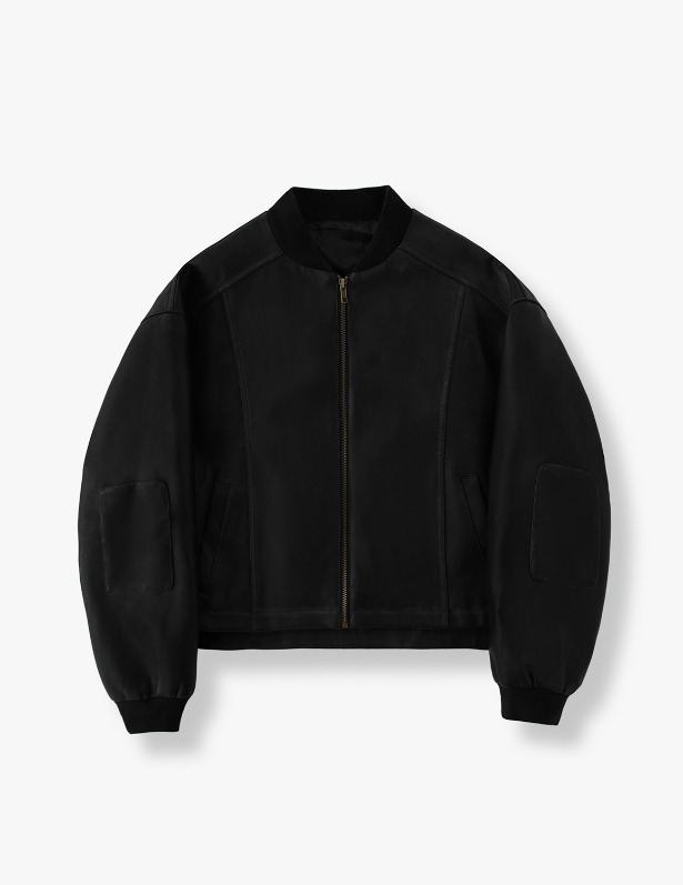 [Woman]Buffwash Buffing Leather Minimal Varsity Jacket_Washing Black