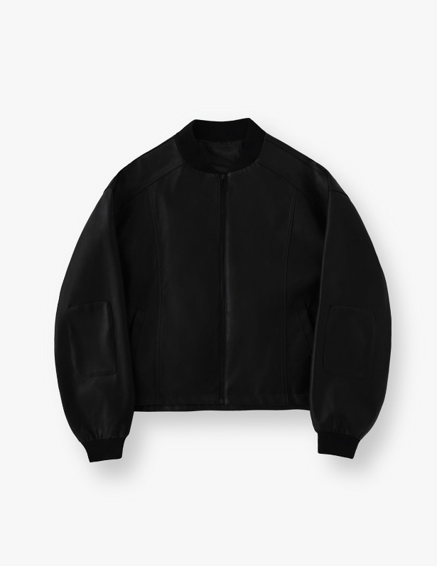 [Woman]Buffing Leather Minimal Varsity Jacket_Black
