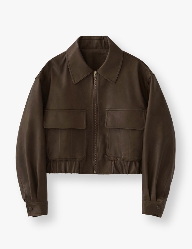 [Woman]Buffing Leather Crop Blouson Jumper_Brown