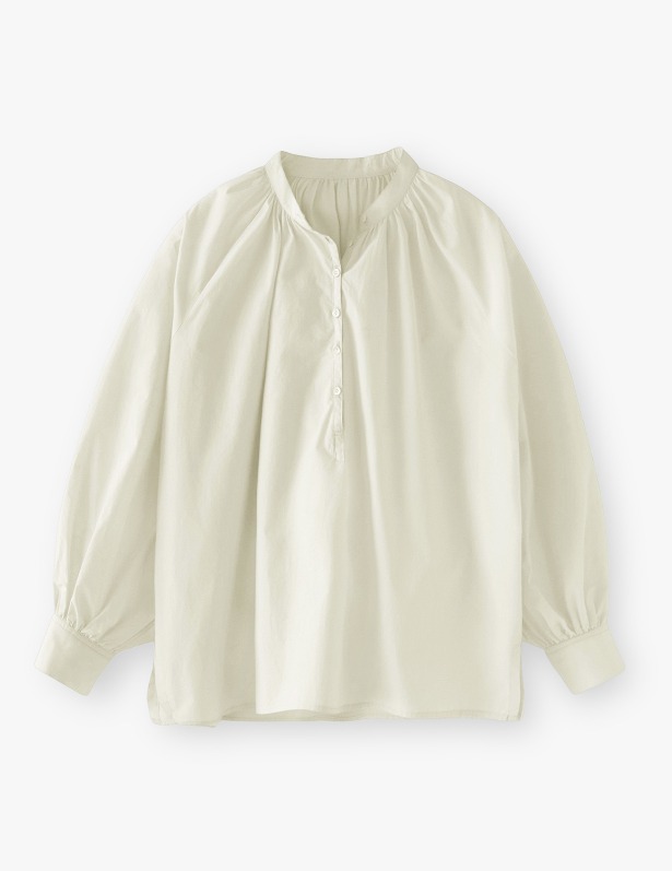 [Woman] Half Open Shirring Cotton Shirt_Ivory