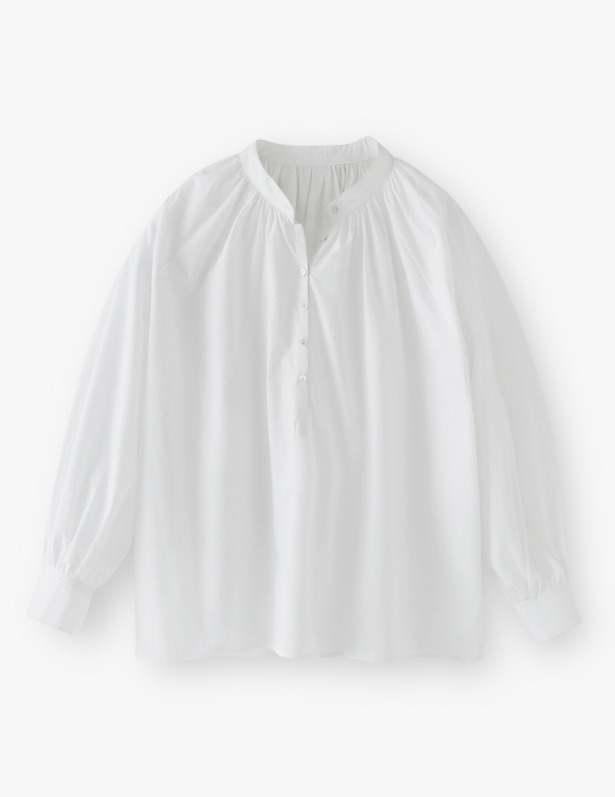 [Woman] Half Open Shirring Cotton Shirt_Off White