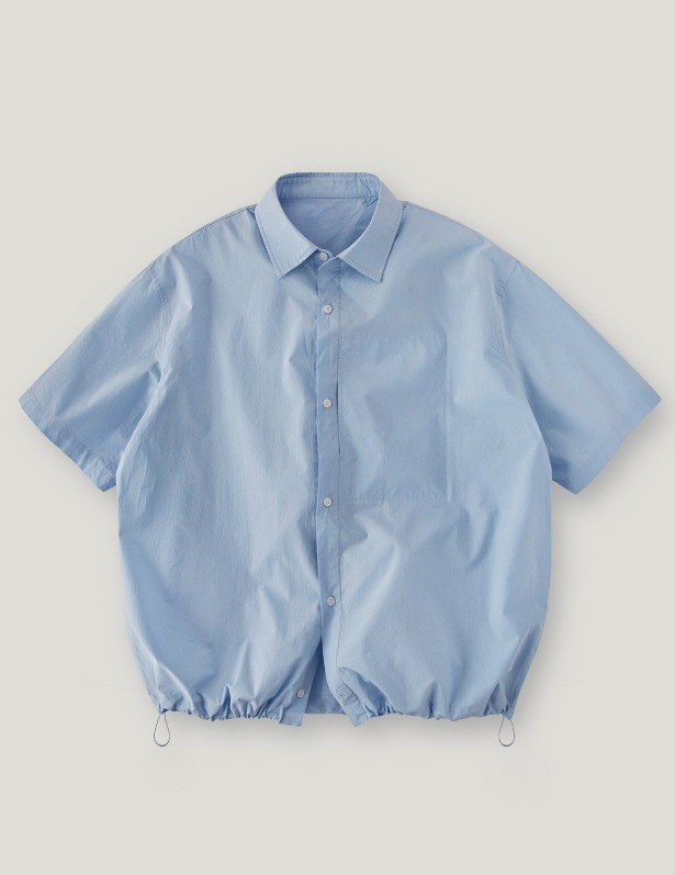 Ice Cotton String Short Sleeved Shirt_Ice Blue