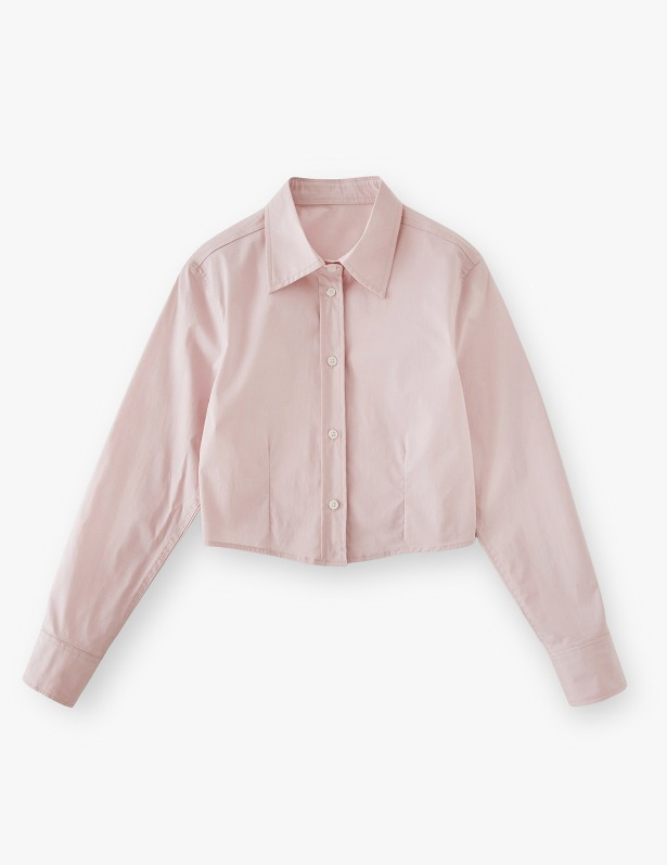 [Woman]Poplin Dart Crop Shirt_Rose Pink