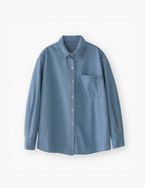 [Woman]Classic Semi Overfit Washing Denim Shirt_Light Blue