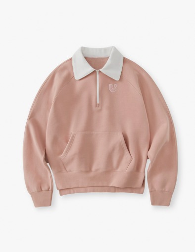 [Woman]Club collar half zip-up sweatshirt_Powder Pink