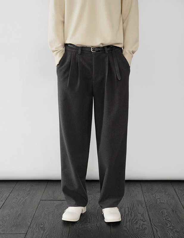 Woolrich Tapered Wide Two Tuck Wool Pants_Dim Gray