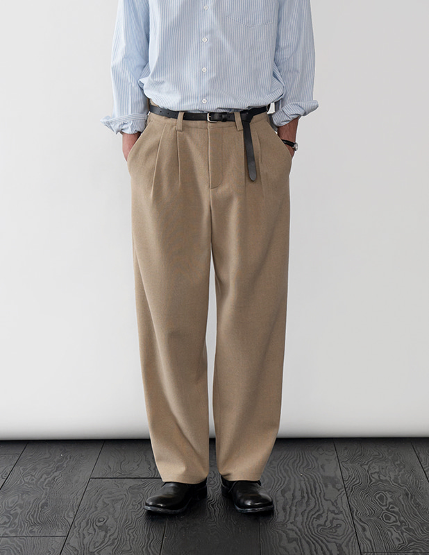 Woolrich Tapered Wide Two Tuck Wool Pants_Sand Beige