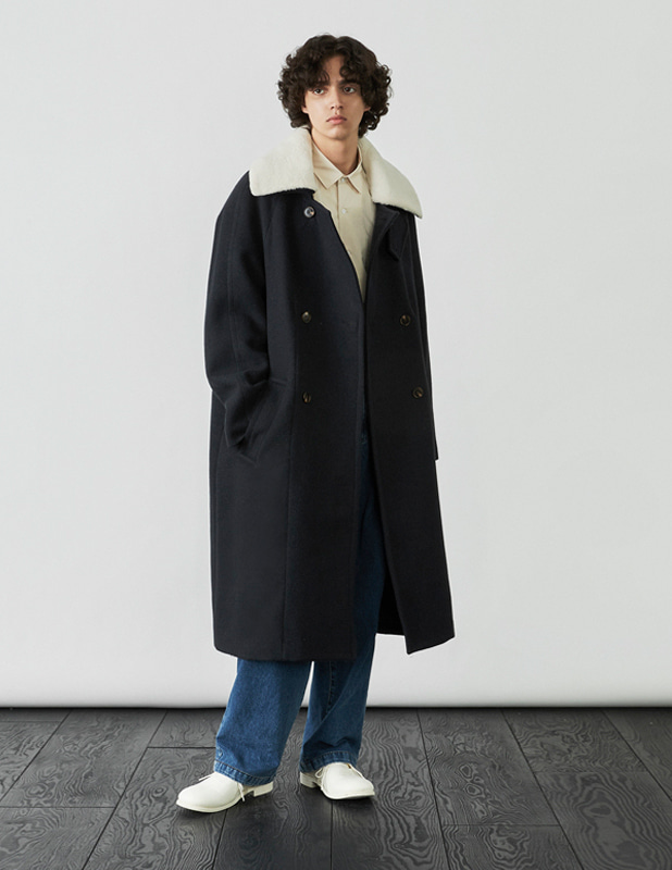 Woolrich Shirring Over Fit Double Coat_Midnight Blue