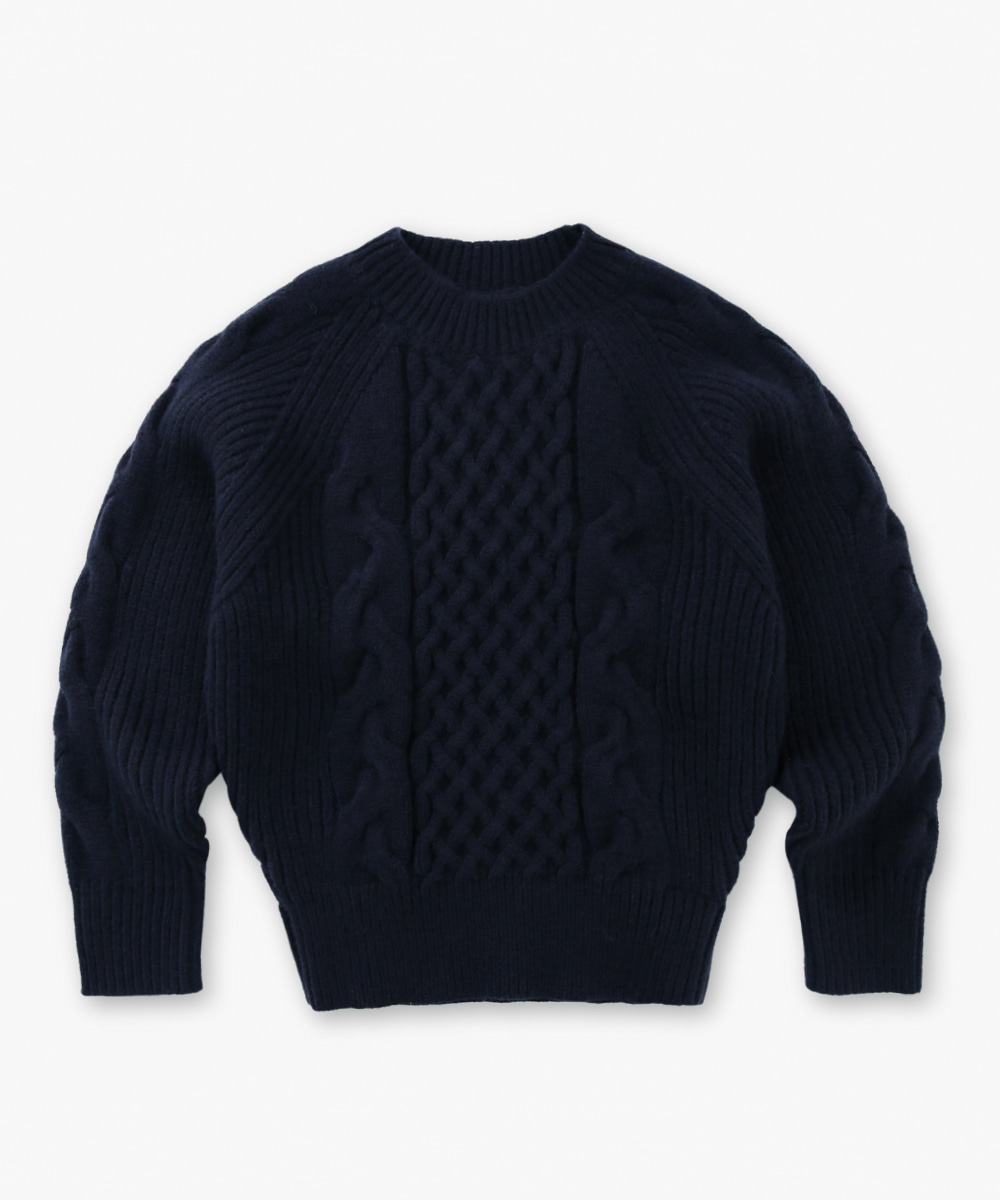 Cable crew neck wool knit_Midnight Blue