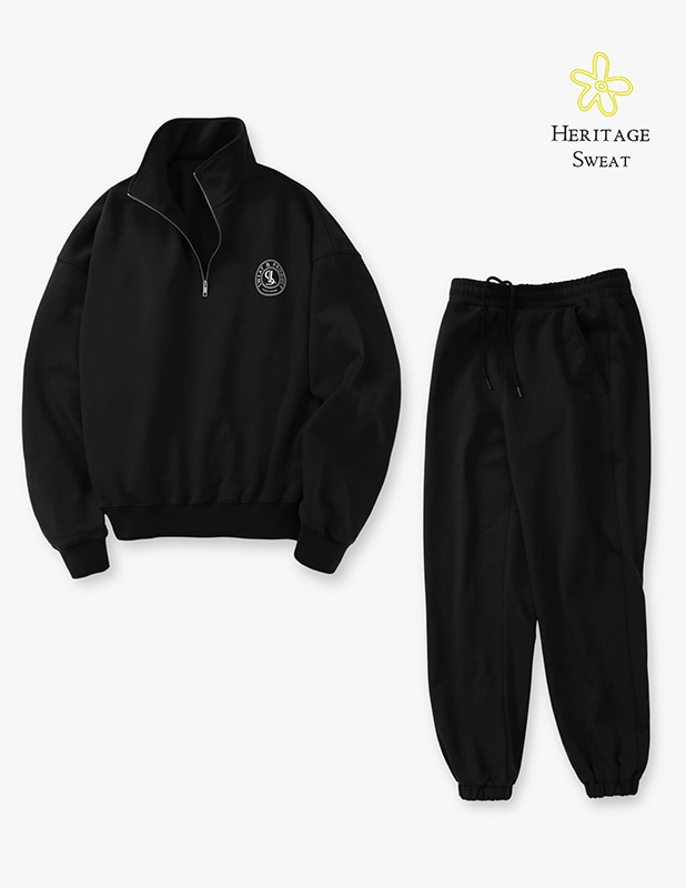 [SET UP]Club Over Fit Half Zip Up Sweat Shirt jooger Set Up_Black