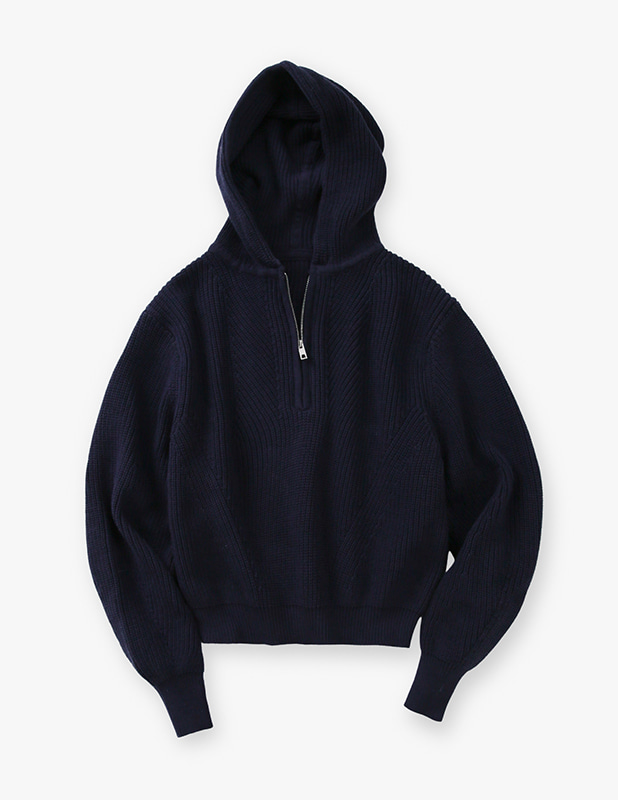 [Woman]Over Fit Hood Wool Knit_MidNight Blue