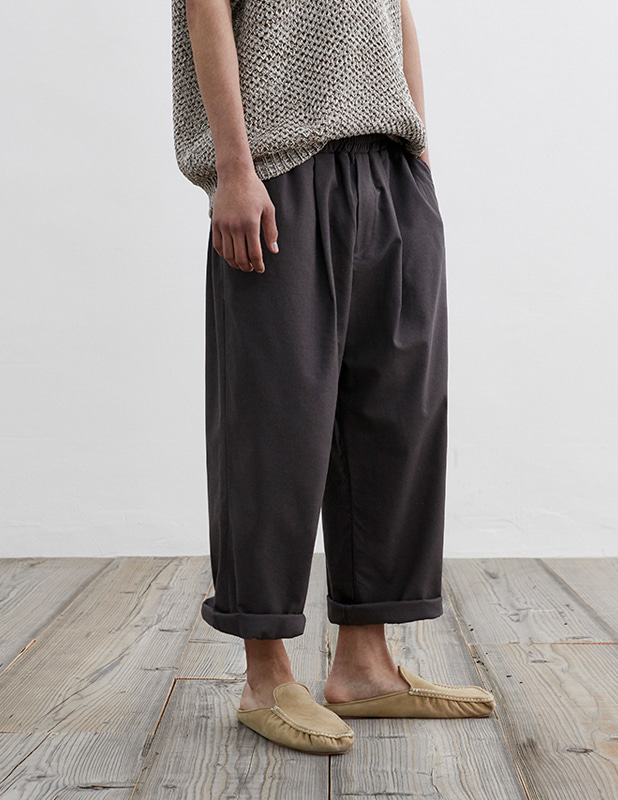 Tapered Wide One Tuck Linen Pants_Ash Gray