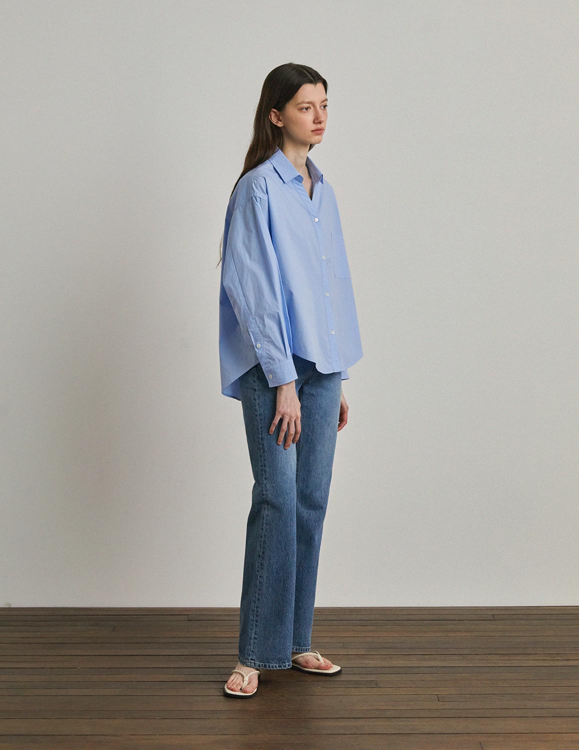 [Woman]V Collor Overfit Box Shirt_Royal Blue