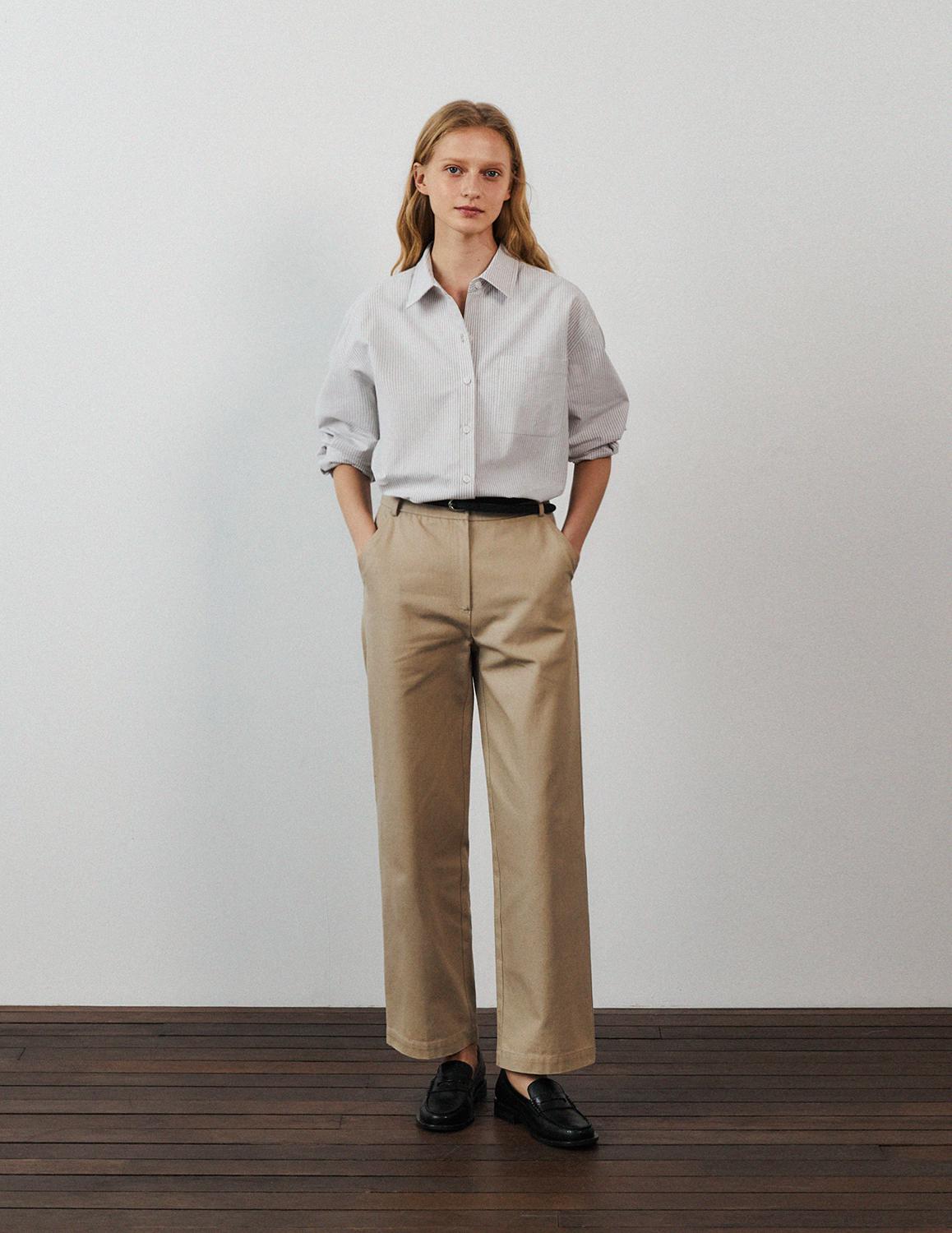 [Woman]Overfit Stripe Oxford Shirt_Neutral Gray