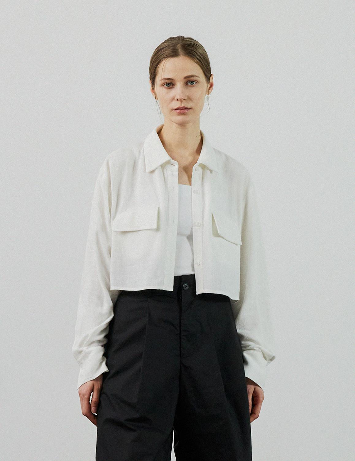 [Woman]Balance Linen Crop Shirt Jackt_White